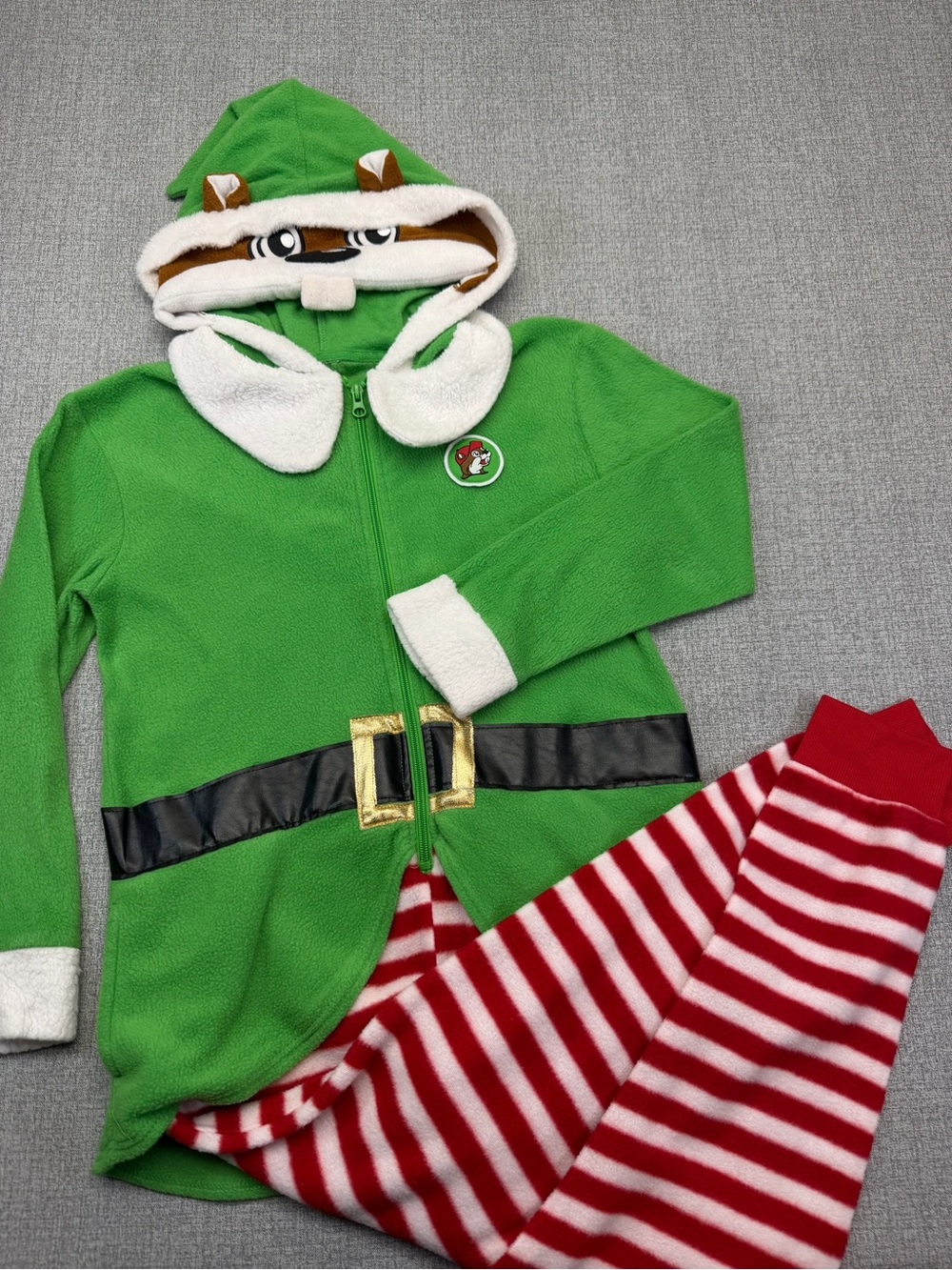 Buc-ee's Christmas Elf Fleece One Piece Pajamas YM/L